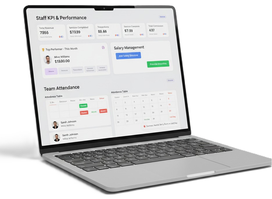 Screenshot of the ZEDUNIX Spa and Salon management ERP dashboard showing tiles for Clients, Stylists, Products, Appointments, Vendors, Services, and a calendar overview.